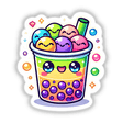 Cute Cartoon Boba Tea with Smiley Faces, available as stickers or digital artwork, featuring a cartoon bubble tea with adorable smiley faces and playful stars.