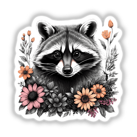 Raccoon Portrait Floral Accents PA64
