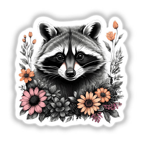 Raccoon Portrait Floral Accents PA64