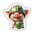 Happy Pig Wearing a Watermelon Helmet