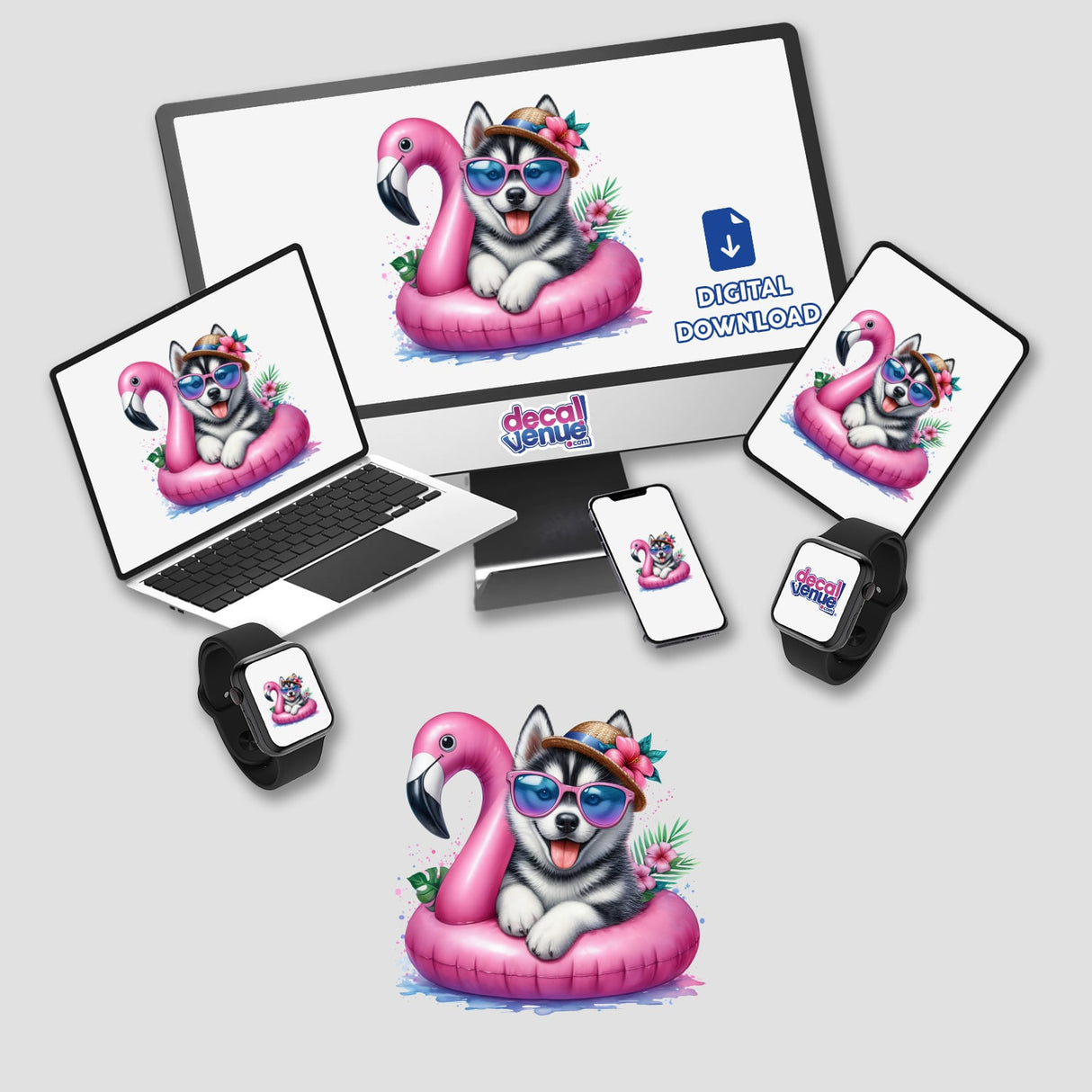 Summer Husky Dog in Flamingo Float