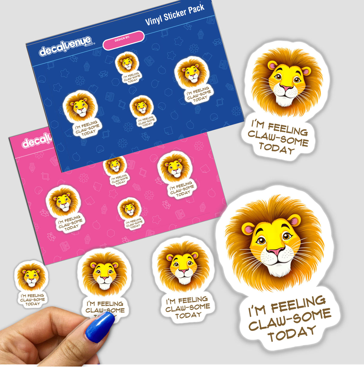 I'm Feeling Claw-Some Today Cute Lion Quote on a sticker featuring a cartoon lion face. Perfect for fans of unique vinyl stickers or digital artwork from Decal Venue.