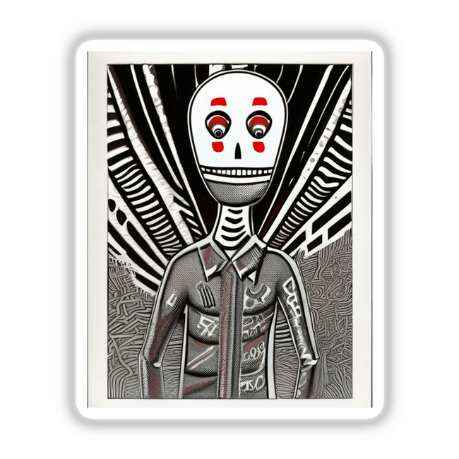 Skeleton artwork featuring a detailed black and white sketch of a skeleton head and upper body, available as stickers or digital artwork from Decal Venue.
