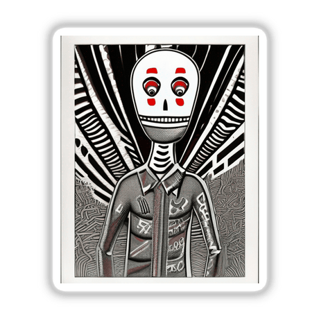 Skeleton artwork featuring a detailed black and white sketch of a skeleton head and upper body, available as stickers or digital artwork from Decal Venue.