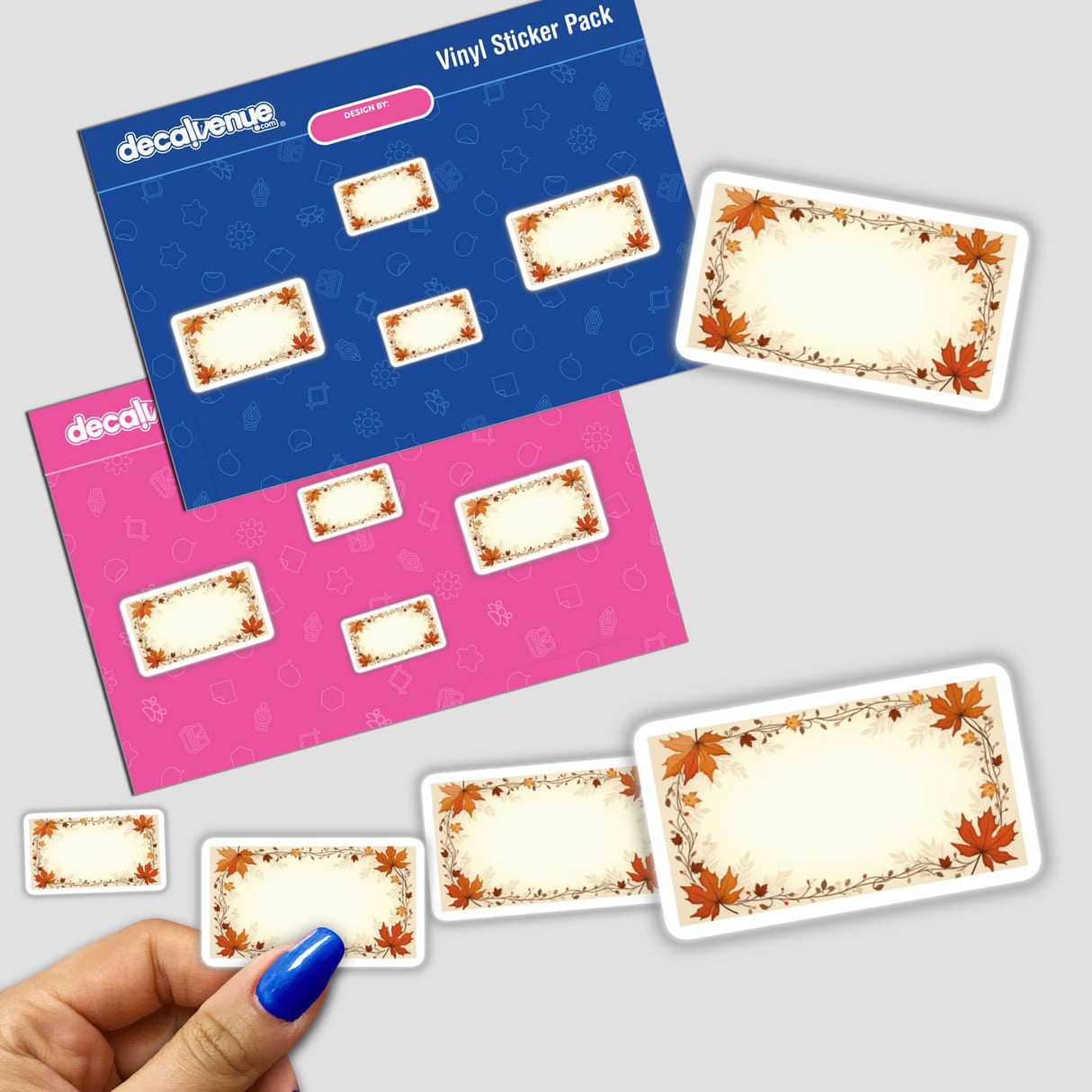 Aesthetic Fall Label Clipart | Blank Space for Quotes | Download with Commercial Rights. Features various sticker designs including leaves and vines, ideal for adding seasonal charm to digital projects.