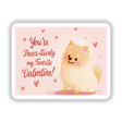 Pomeranian Sticker and Clipart featuring a cute cartoon dog with its tongue out, ideal for Valentine's Day. Available as stickers or digital artwork with commercial rights.