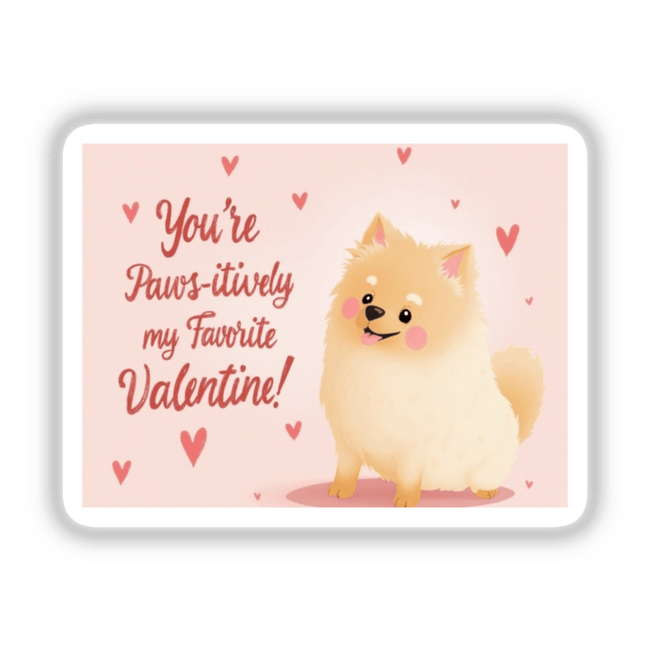 Pomeranian Sticker and Clipart featuring a cute cartoon dog with its tongue out, ideal for Valentine's Day. Available as stickers or digital artwork with commercial rights.