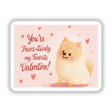 Pomeranian Sticker and Clipart featuring a cute cartoon dog with its tongue out, ideal for Valentine's Day. Available as stickers or digital artwork with commercial rights.
