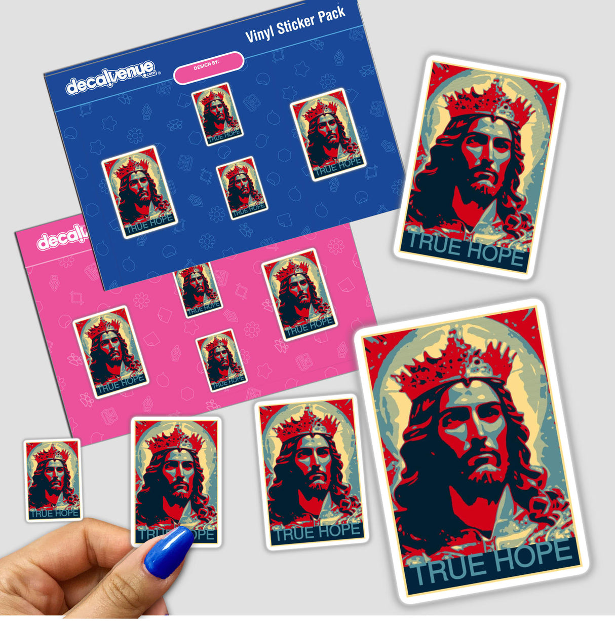 TRUE HOPE Christian Clipart – Jesus Christ with Crown of Thorns on sticker, featuring detailed artwork of Jesus wearing a crown, available for commercial use as stickers or digital downloads.