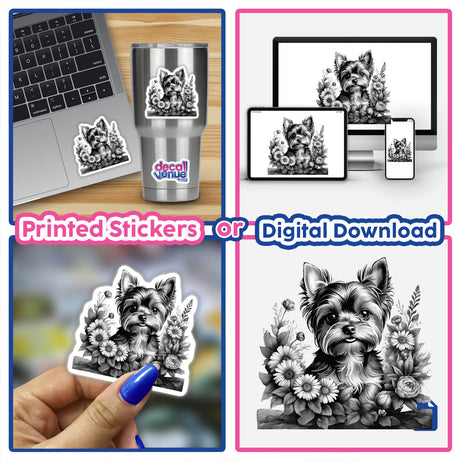 Yorkie Yorkshire Terrier Dog Portrait Floral Accents PA69