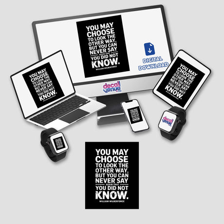 William Wilberforce Distressed Quote Design featuring a laptop screen displaying a quote. Available as a Sticker or Clipart with Commercial Rights. Ideal for unique sticker and digital art enthusiasts.