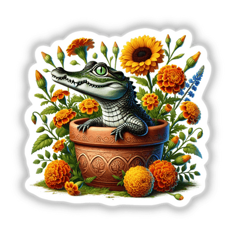 Crocodile Peeking Out of Flower Pot