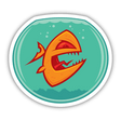 Angry Goldfish cartoon sticker, featuring a fish with sharp teeth, available as part of a Sticker Pack or individually. Ideal for fans of unique stickers from Decal Venue.