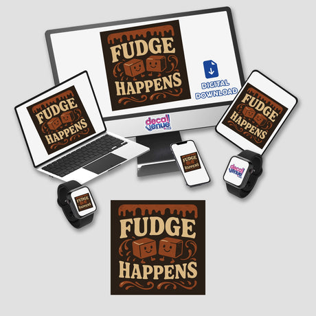 National Fudge Day Sticker or Clipart features the Fudge Happens design, available as stickers or digital artwork, ideal for creative projects and commercial use from Decal Venue.