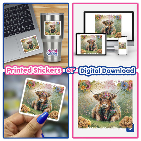 Floral Serenity: Majestic Highland Cow in a Lush Meadow