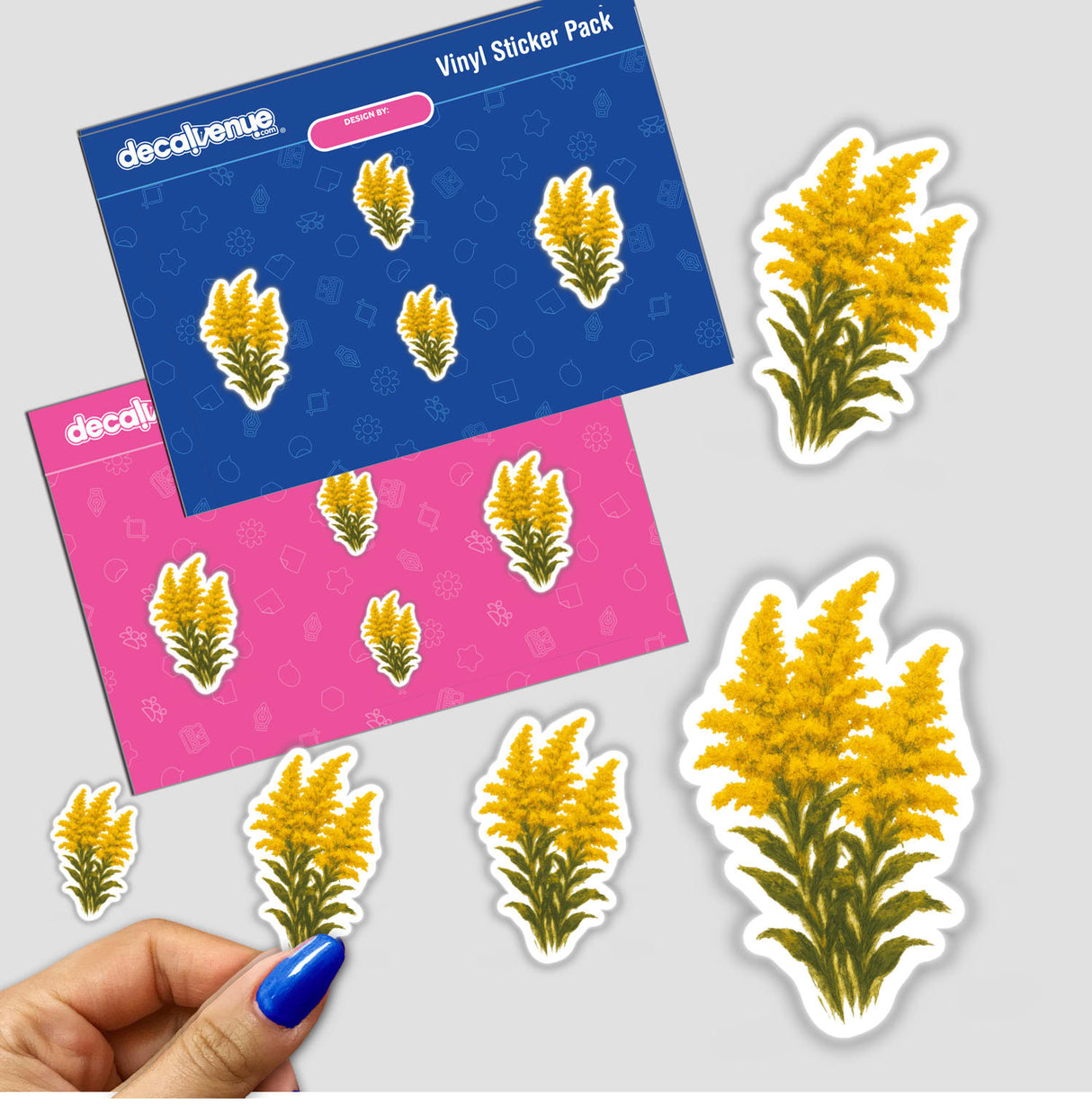 Kentucky Nebraska State Flower Sticker or Clipart featuring a detailed Goldenrod Blossom, available as stickers or digital artwork with commercial rights from Decal Venue's unique vinyl and digital art collection.