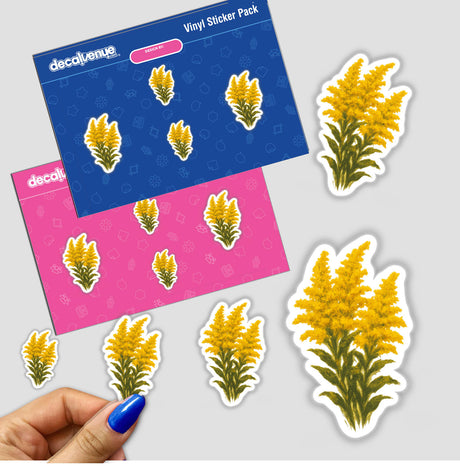 Kentucky Nebraska State Flower Sticker or Clipart featuring a detailed Goldenrod Blossom, available as stickers or digital artwork with commercial rights from Decal Venue's unique vinyl and digital art collection.