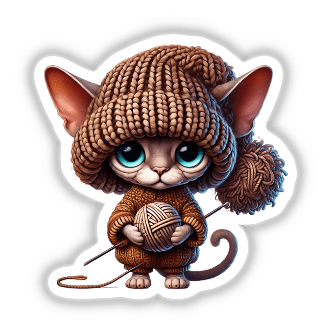Devon Rex Cat Gnome Holding Ball of Yarn