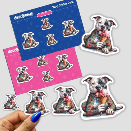 Tattooed Pitbull Dog with Ice Cream Cone Stickers or Digital Download