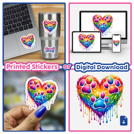 Dog Paw Print Heart Dripping Rainbow Pride