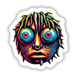 Psychedelic Digital Art Sticker with Colorful Surreal Face and Large Eyes
