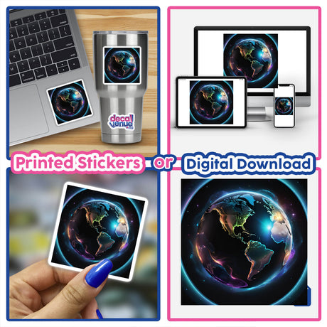Digital Artwork of Vibrant Planet Earth Displayed on Various Devices and Products
