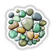 River Stones Stained Glass Style stickers or digital artwork showcasing various shaped stones in intricate detail, reflecting a stained glass aesthetic.