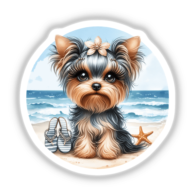 Cute Yorkie Dog on Beach II