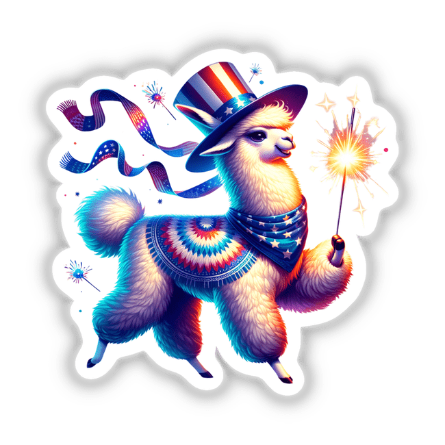 Llama Holding Sparkler American Flag Bandana