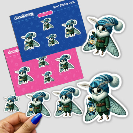 Moth Gnome with Lantern stickers featuring a cute cartoon gnome holding a lantern, ideal for holiday crafts and DIY projects.