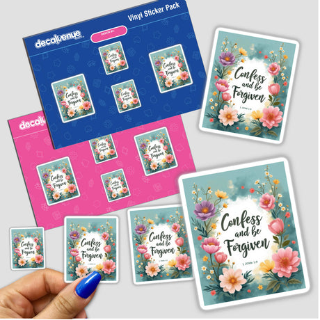 Fauvist Spring Buttercup “Confess and Be Forgiven” 1 John 1:9 Sticker or Clipart, featuring vibrant floral designs, available as both stickers and digital artwork with commercial rights.