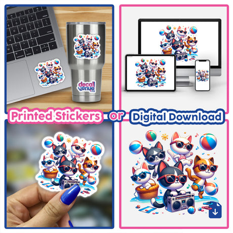 Cat Summer Beach Party Sunglasses Boombox