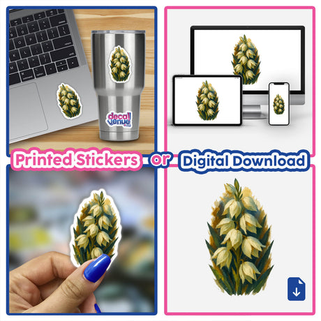 New Mexico State Flower Sticker or Clipart featuring a detailed Yucca Flower Design, available as either stickers or digital artwork with commercial rights, ideal for unique vinyl creations.
