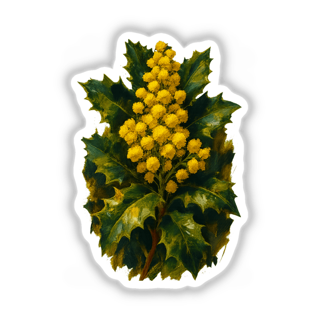 Oregon State Flower Sticker or Clipart, featuring a detailed depiction of the Oregon Grape Blossom, available as unique stickers or digital artwork with commercial rights from Decal Venue.