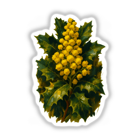 Oregon State Flower Sticker or Clipart, featuring a detailed depiction of the Oregon Grape Blossom, available as unique stickers or digital artwork with commercial rights from Decal Venue.