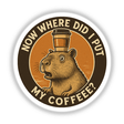 Capybara Coffee Quote Sticker or Clipart with Commercial Rights features a playful retro design, available as stickers or digital artwork, reflecting Decal Venue's unique vinyl and digital art offerings.