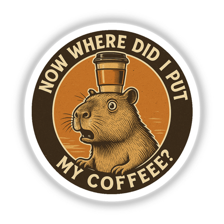 Capybara Coffee Quote Sticker or Clipart with Commercial Rights features a playful retro design, available as stickers or digital artwork, reflecting Decal Venue's unique vinyl and digital art offerings.