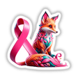 Fox Pink Ribbon Breast Cancer Awareness sticker features a vibrant, cartoon-style fox adorned with flowers and a pink ribbon, symbolizing support and awareness. Available as stickers or digital artwork at Decal Venue.