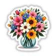 Vibrant Flower Bouquet Clipart | Stickers or Commercial Use Download: A detailed illustration of a colorful flower arrangement in a vase, perfect for stickers or digital artwork.