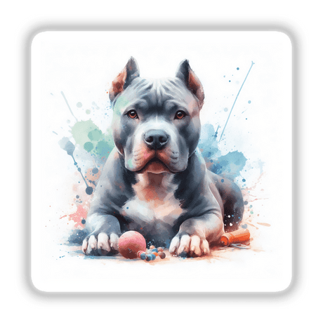 Watercolor Cropped Ear Pitbull Dog