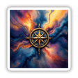 Compass Alcohol Ink Design featuring a gold compass amid a vibrant artistic background, offered as unique stickers or digital artwork from Decal Venue.