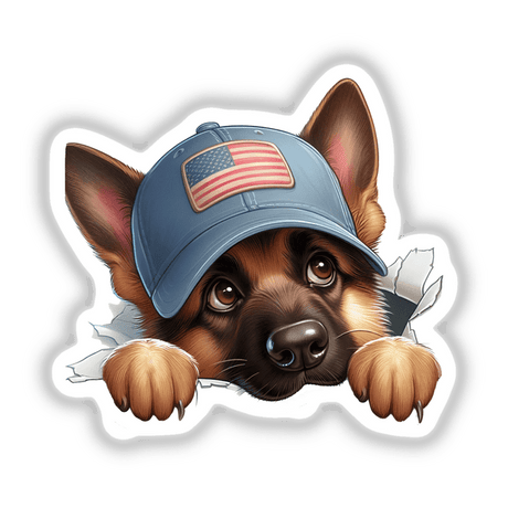 Peeking German Shepherd Dog American Flag Trucker Hat