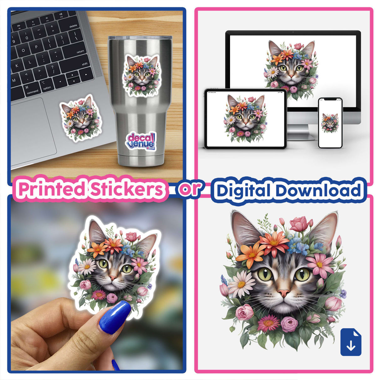 Cat Portrait Floral Accents PA58