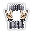 Forever Metal Heavy Metal Devil Horns Hand Gesture, featuring cartoon hands with metal spikes, depicted in a bold rock and roll style. Available as stickers or digital artwork from Decal Venue.