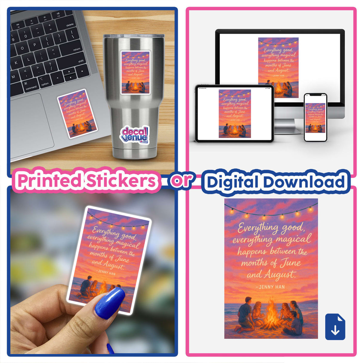 Everything Magical Summer Quote Sticker or Clipart with Commercial Rights - Jenny Han Beach Design, featuring a laptop adorned with the whimsical sticker, embodying Decal Venue's unique vinyl and digital art offerings.