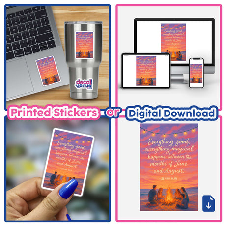 Everything Magical Summer Quote Sticker or Clipart with Commercial Rights - Jenny Han Beach Design, featuring a laptop adorned with the whimsical sticker, embodying Decal Venue's unique vinyl and digital art offerings.