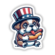 Dog Wearing Uncle Sam Hat Eating a Hot Dog
