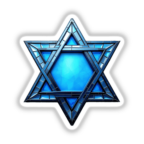 Star of David Stained Glass Style design featuring a symmetrical blue star with a black border, available as stickers or digital artwork, embodying unique creativity from Decal Venue.