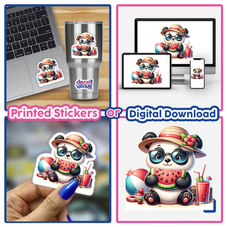 Cute Panda Eating Watermelon on Beach