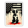 A cute puppy gazes at the American flag, featured as a sticker or digital artwork from Decal Venue, showcasing unique vinyl designs and artistic expressions.